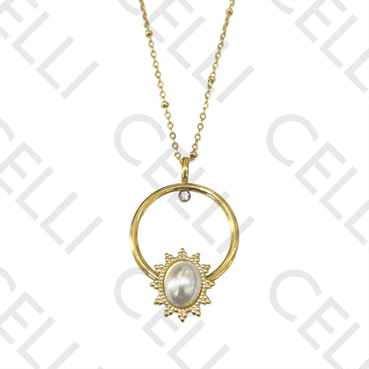 不锈钢项链 - 带珍珠的太阳