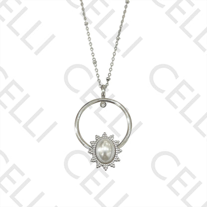 不锈钢项链 - 带珍珠的太阳