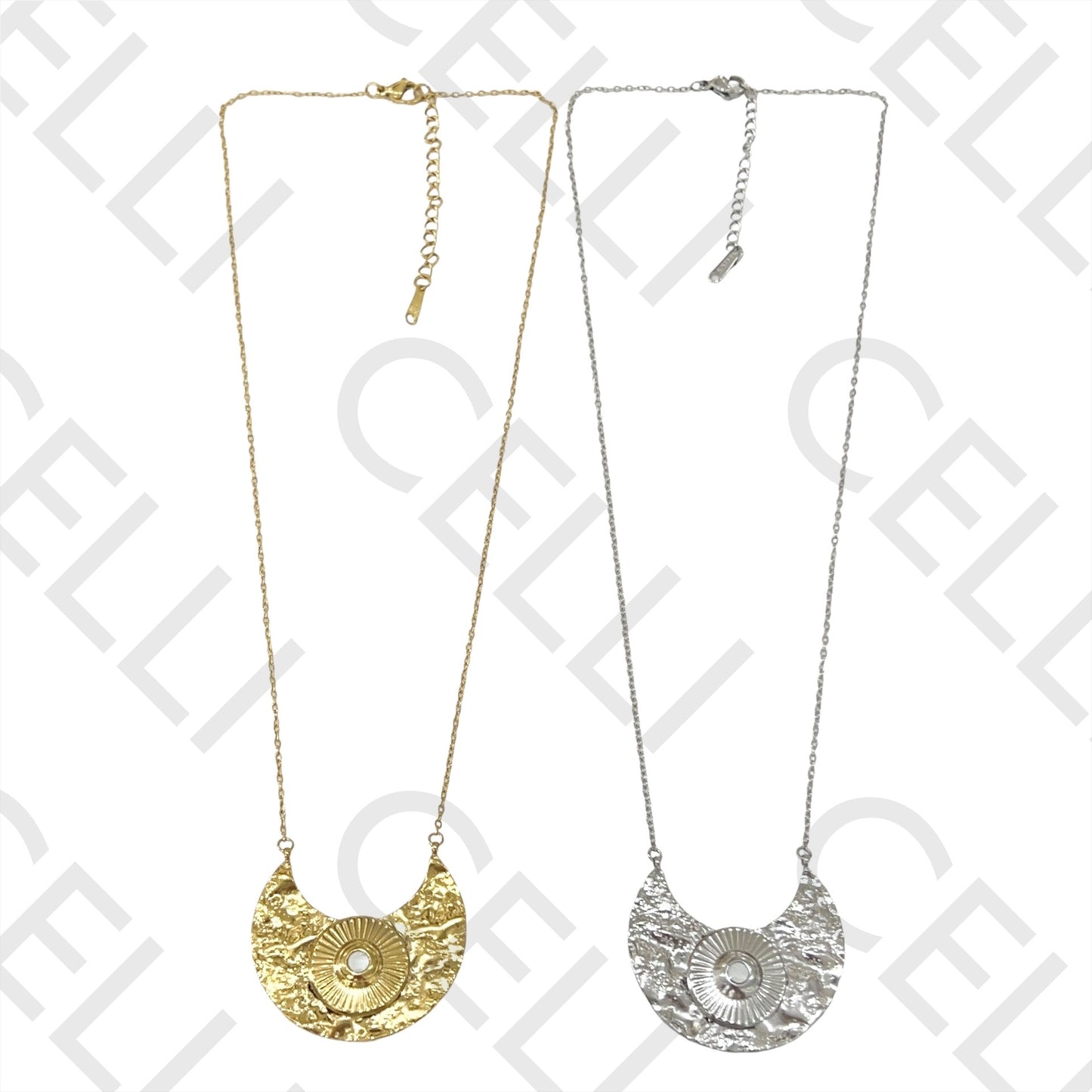 钢制项链 - 月亮带闪亮装饰