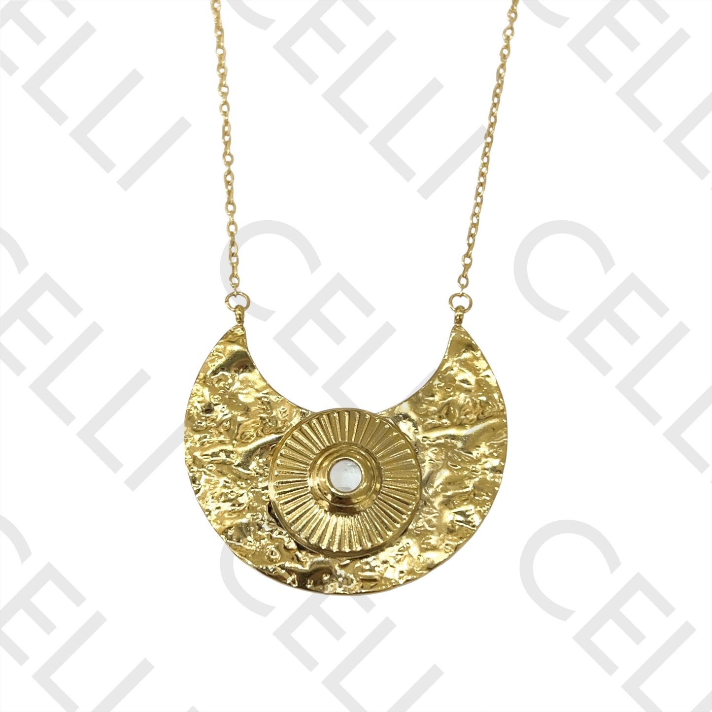 钢制项链 - 月亮带闪亮装饰