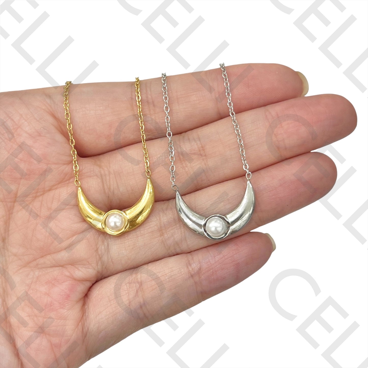 Colado de Acero - luna con perla