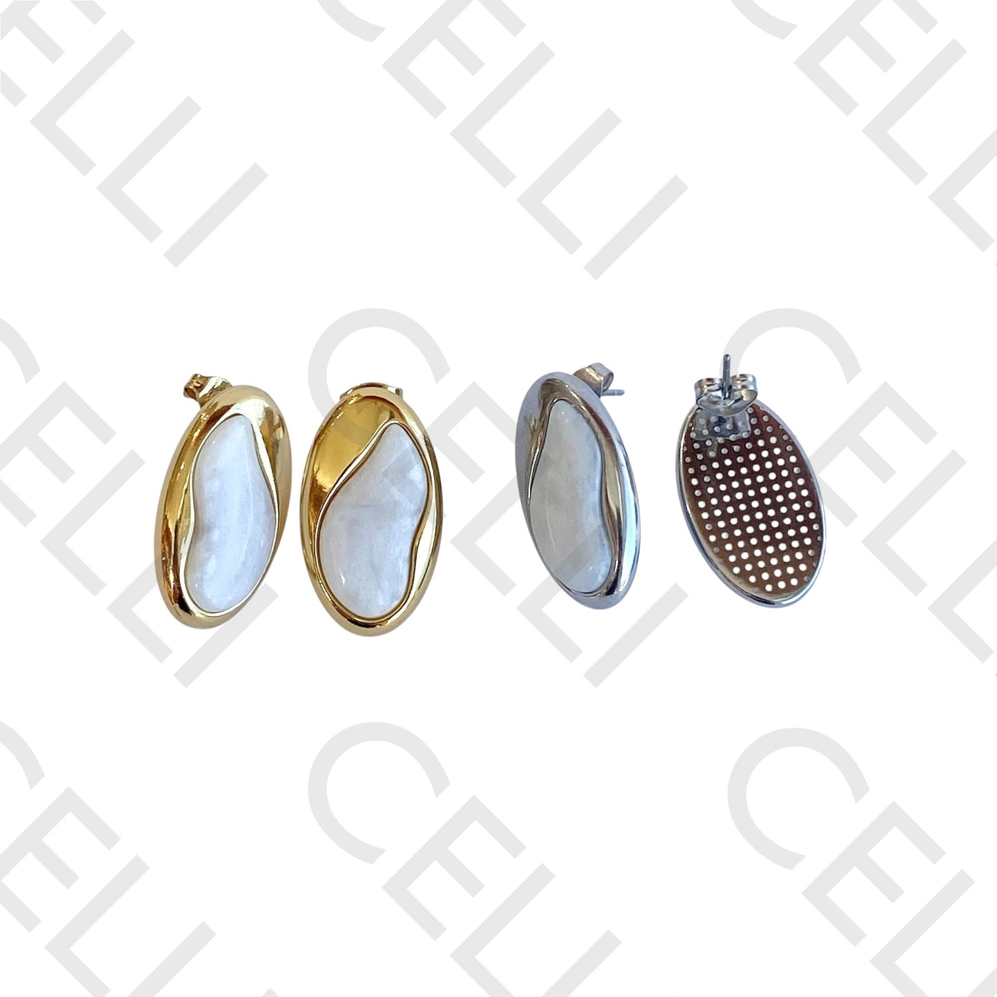 Brinco de aço - oval com resina