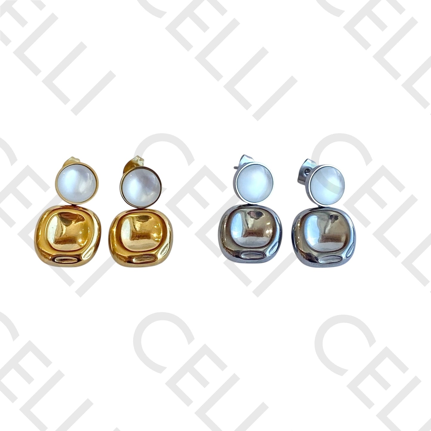 Steel earring - round and square