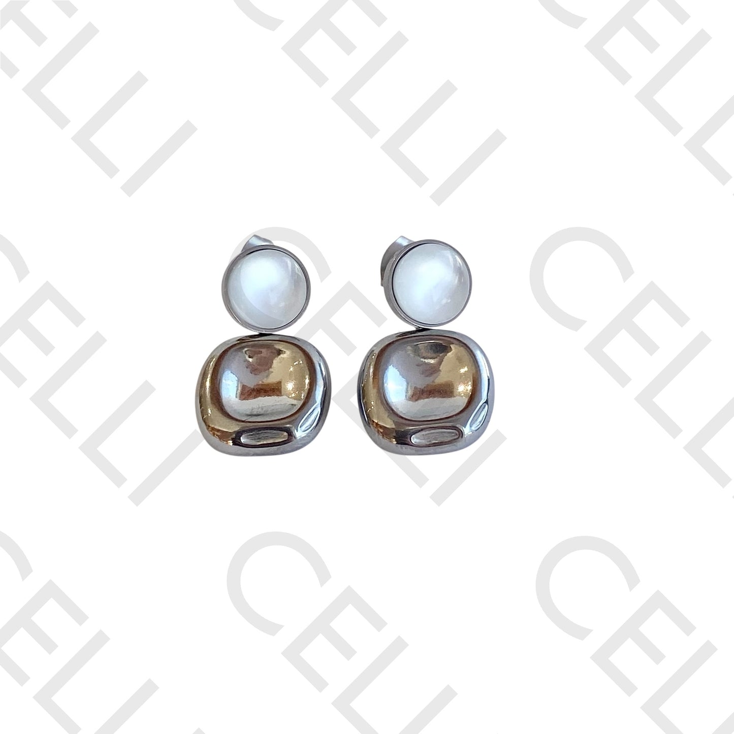 Steel earring - round and square