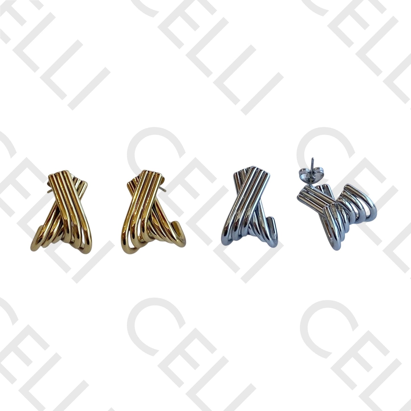 Steel earring - multi-crossed hoop