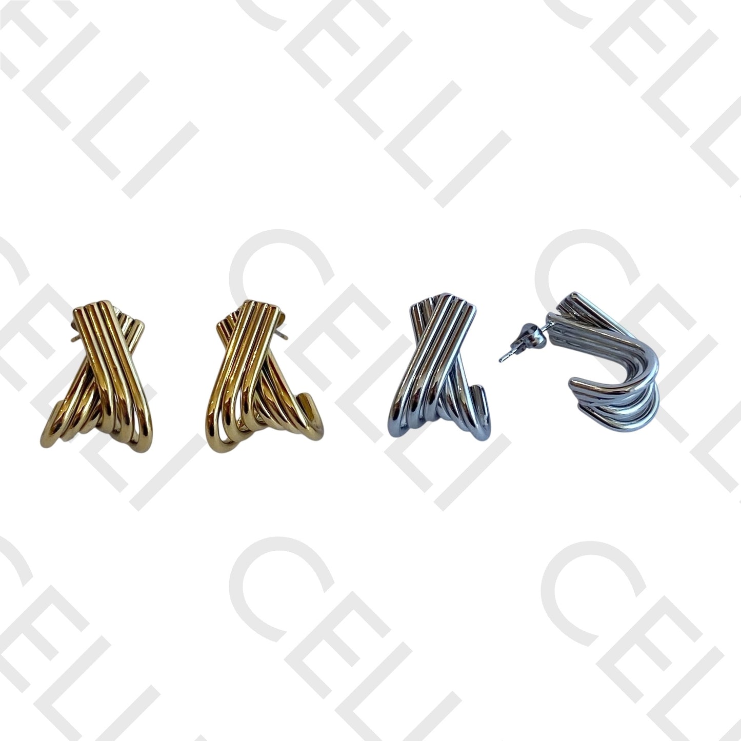 Steel earring - multi-crossed hoop