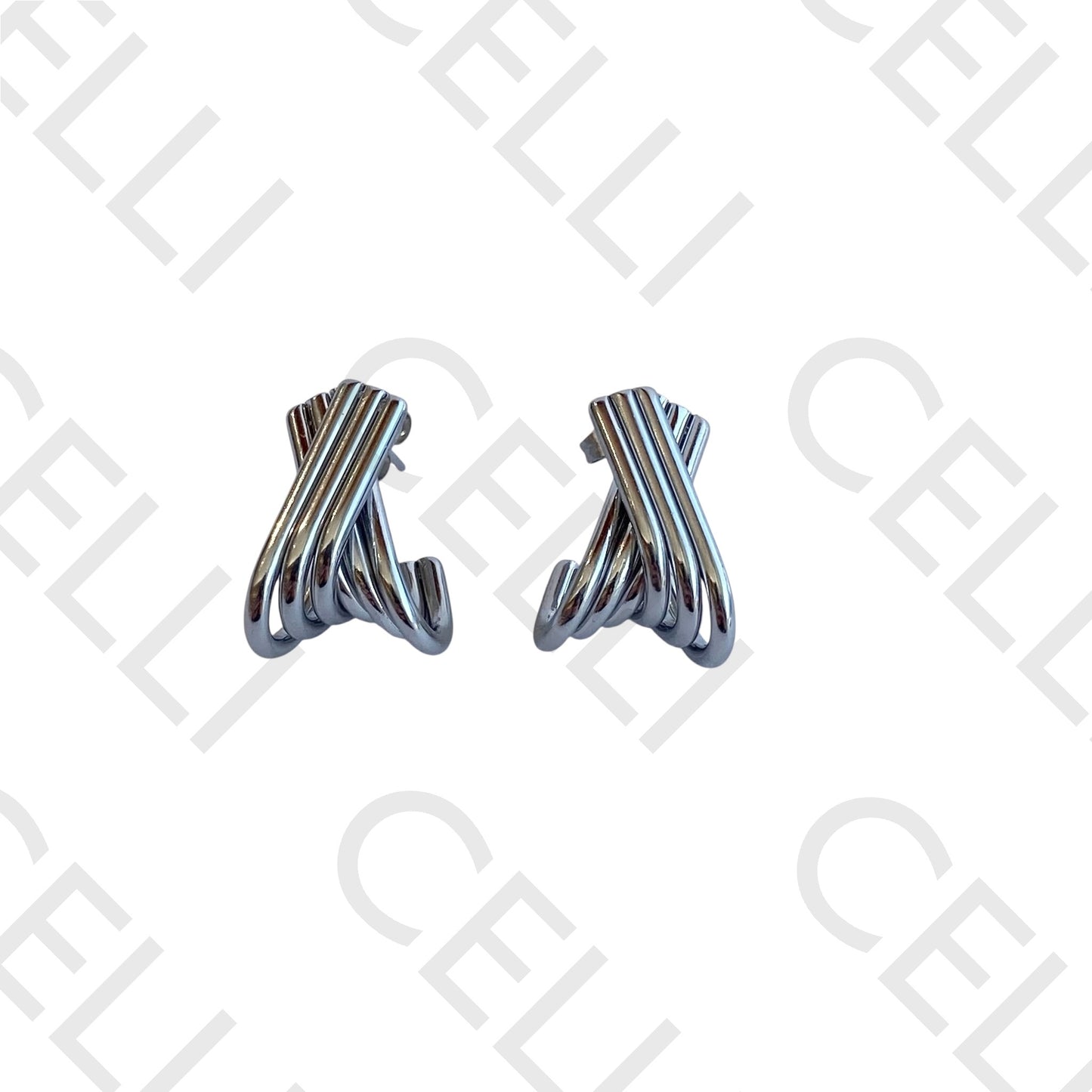 Steel earring - multi-crossed hoop