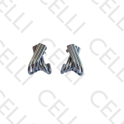 Steel earring - multi-crossed hoop