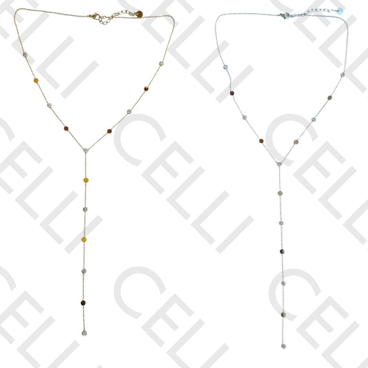 Colar de aço - formato Y com brilhantes