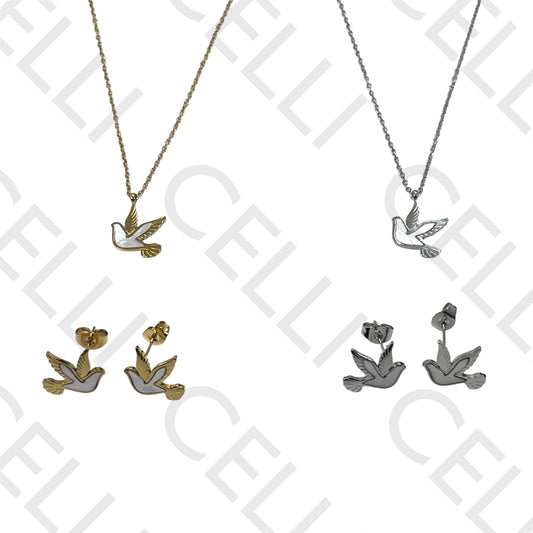 Colar/Brinco de aço - pássaro