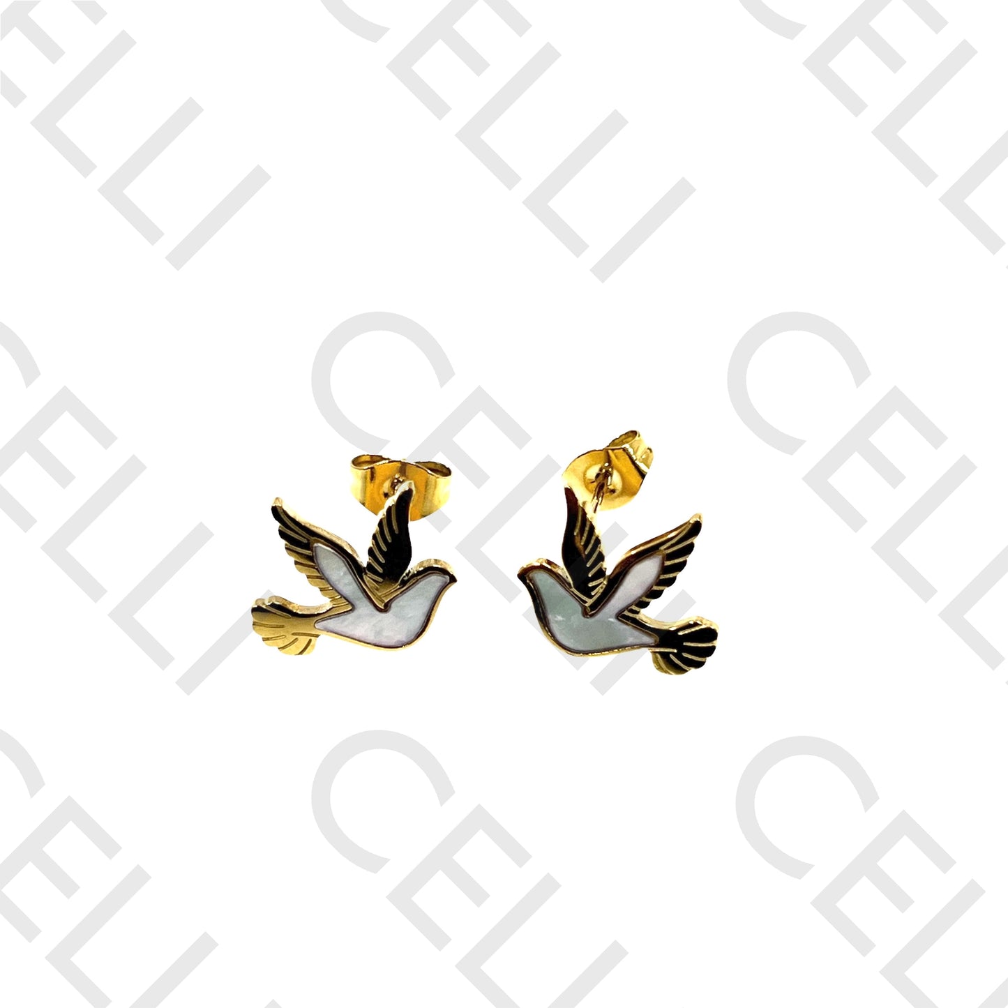 Colar/Brinco de aço - pássaro