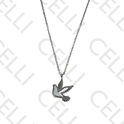 Colar/Brinco de aço - pássaro
