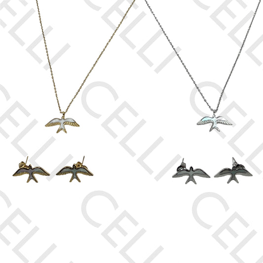 Colar/Brinco de aço - pássaro