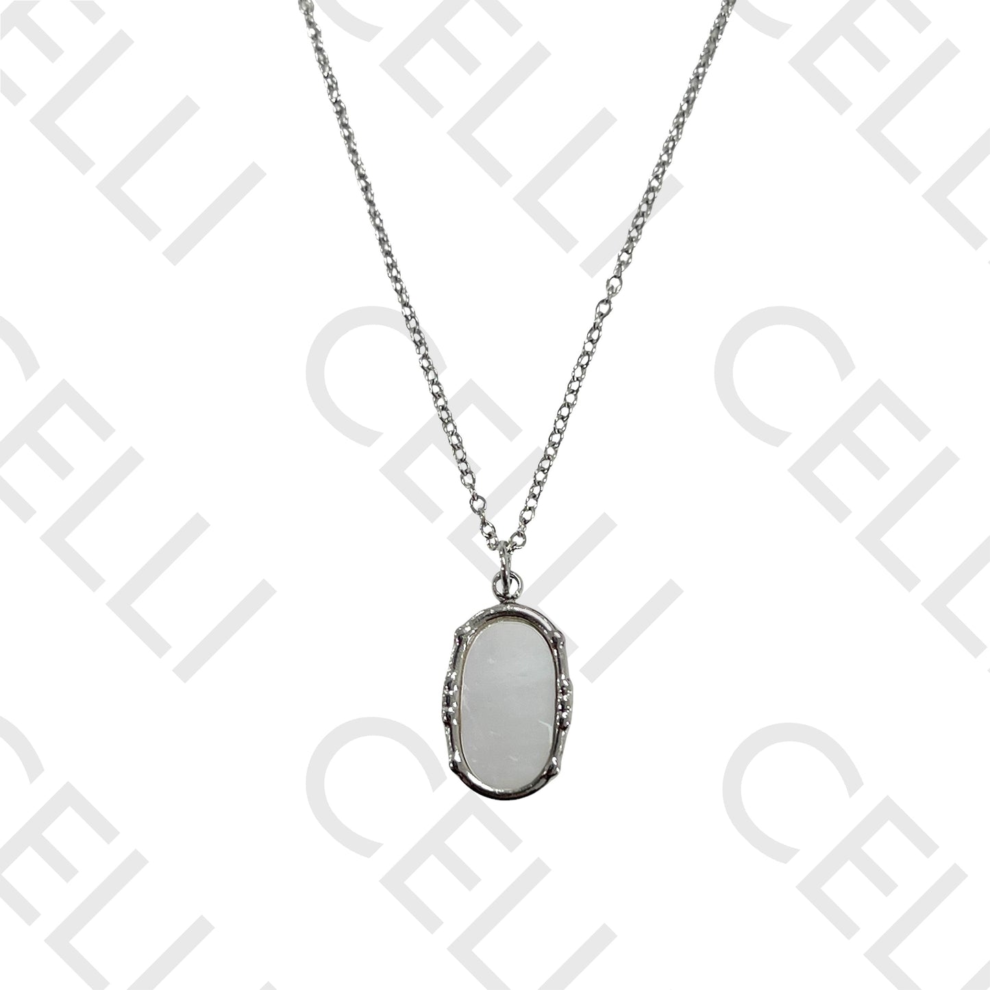 Colar de aço - madrepérola oval