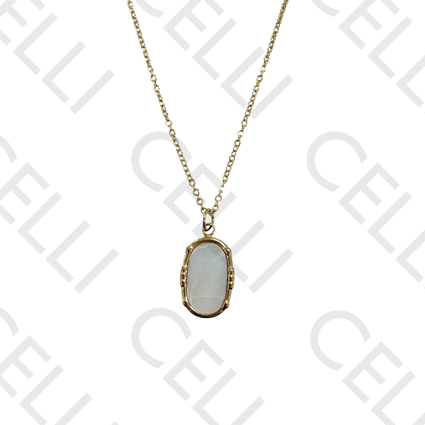 Colar de aço - madrepérola oval