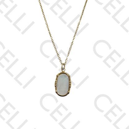 Colar de aço - madrepérola oval