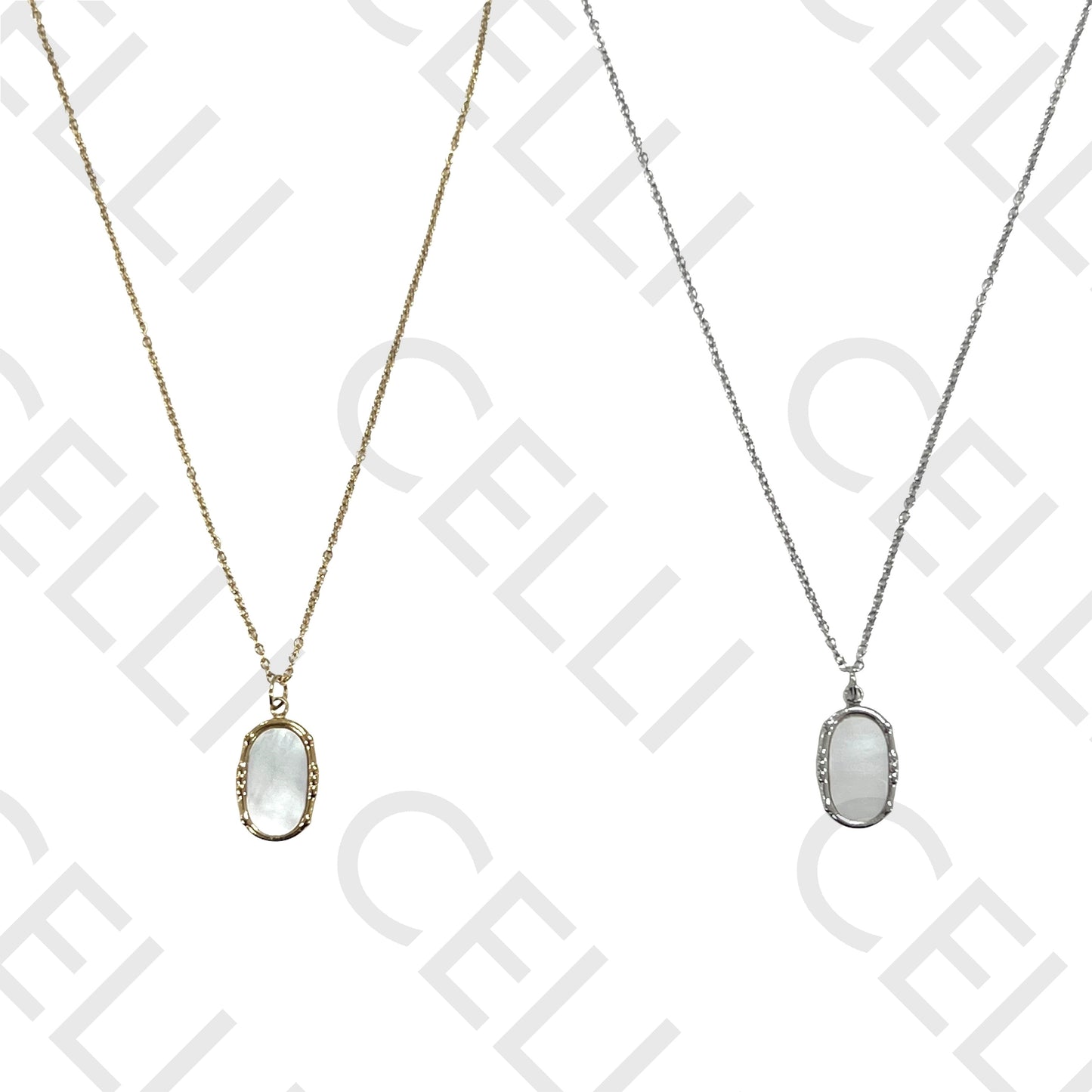 Colar de aço - madrepérola oval