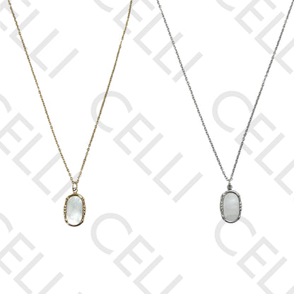 Colar de aço - madrepérola oval