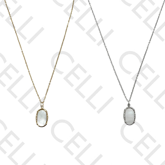 Colar de aço - madrepérola oval