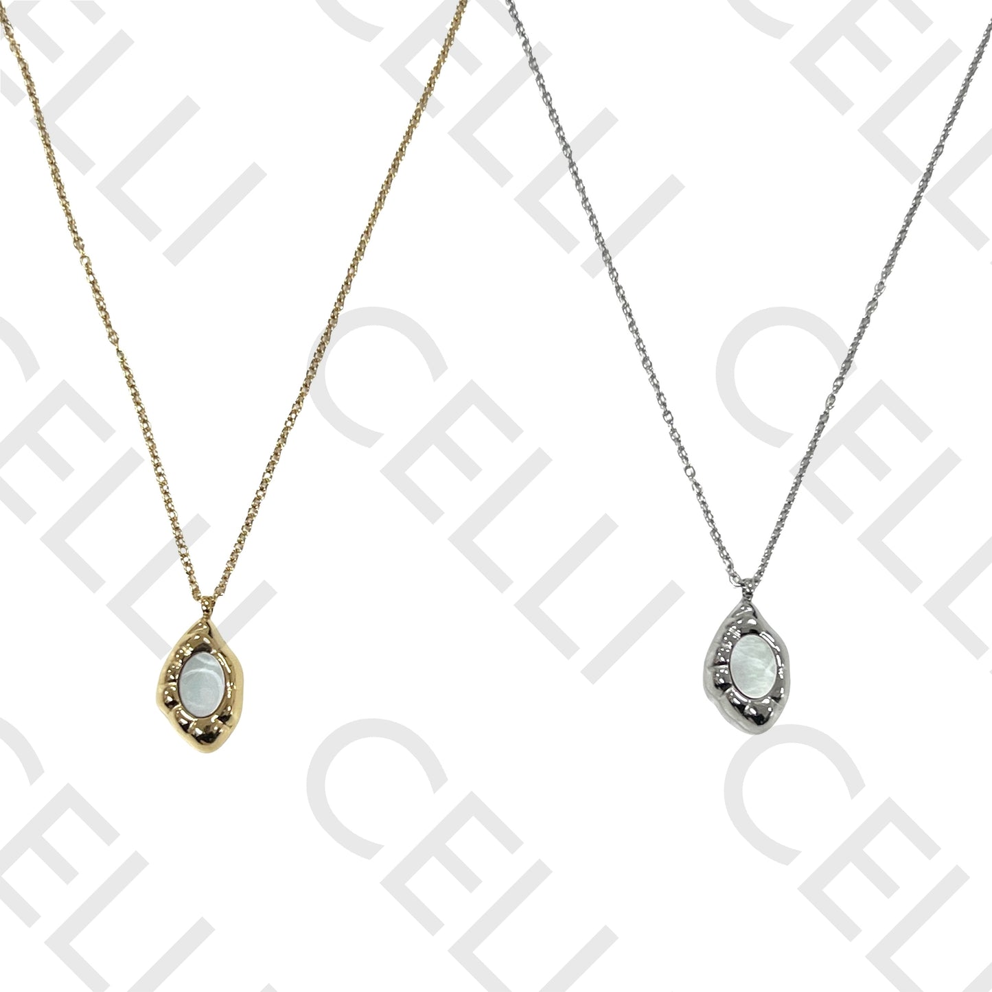 Steel necklace - mother-of-pearl