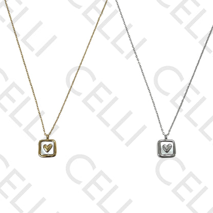 Steel Necklace - Square Mother-of-Pearl with Heart