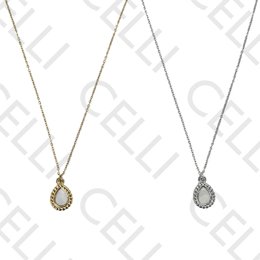 Colar de aço - gota com madrepérola