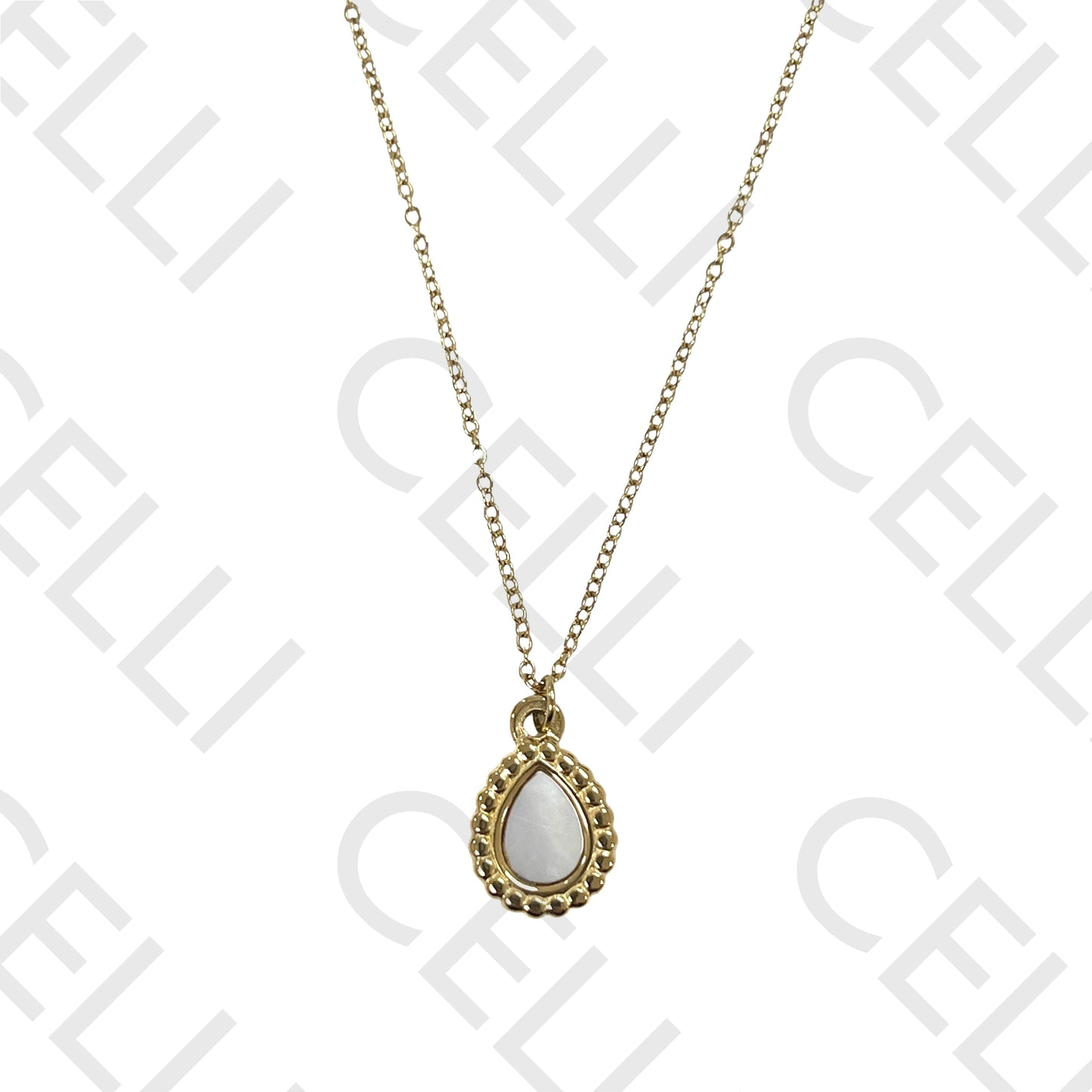 Colar de aço - gota com madrepérola