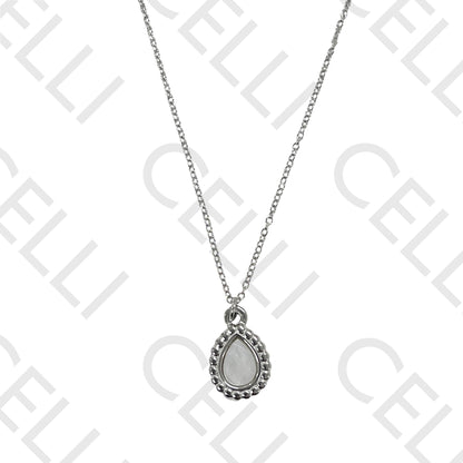 Colar de aço - gota com madrepérola