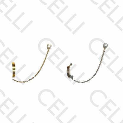 Piercing de Aço - um brilhantes e argola com corrente (1 und.)