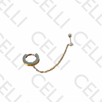 Piercing de Aço - um brilhantes e argola com corrente (1 und.)