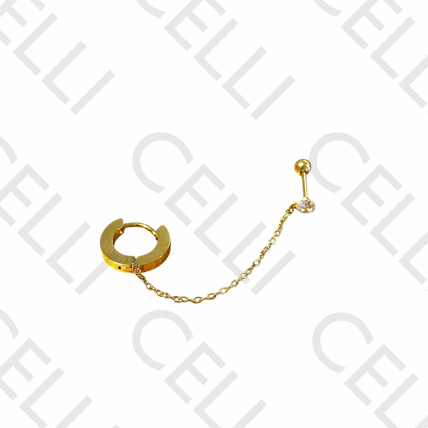 Piercing de Aço - um brilhantes e argola com corrente (1 und.)