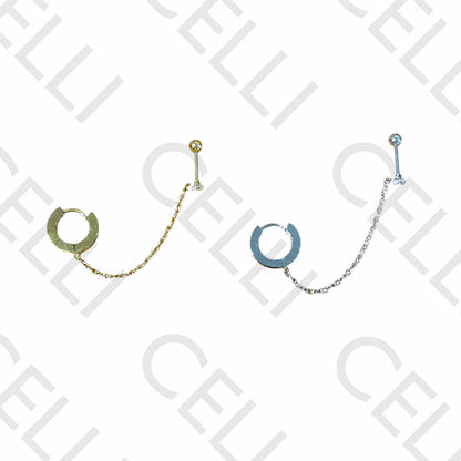 Piercing de Aço - um brilhantes e argola com corrente (1 und.)