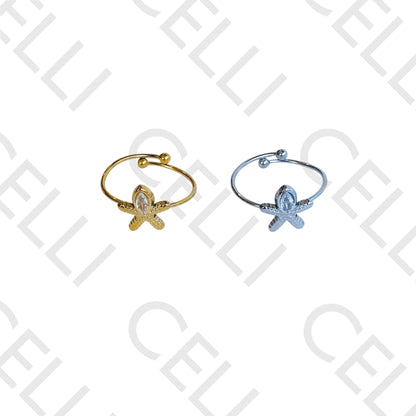 Anel de Aço - estrela do mar com brilhante