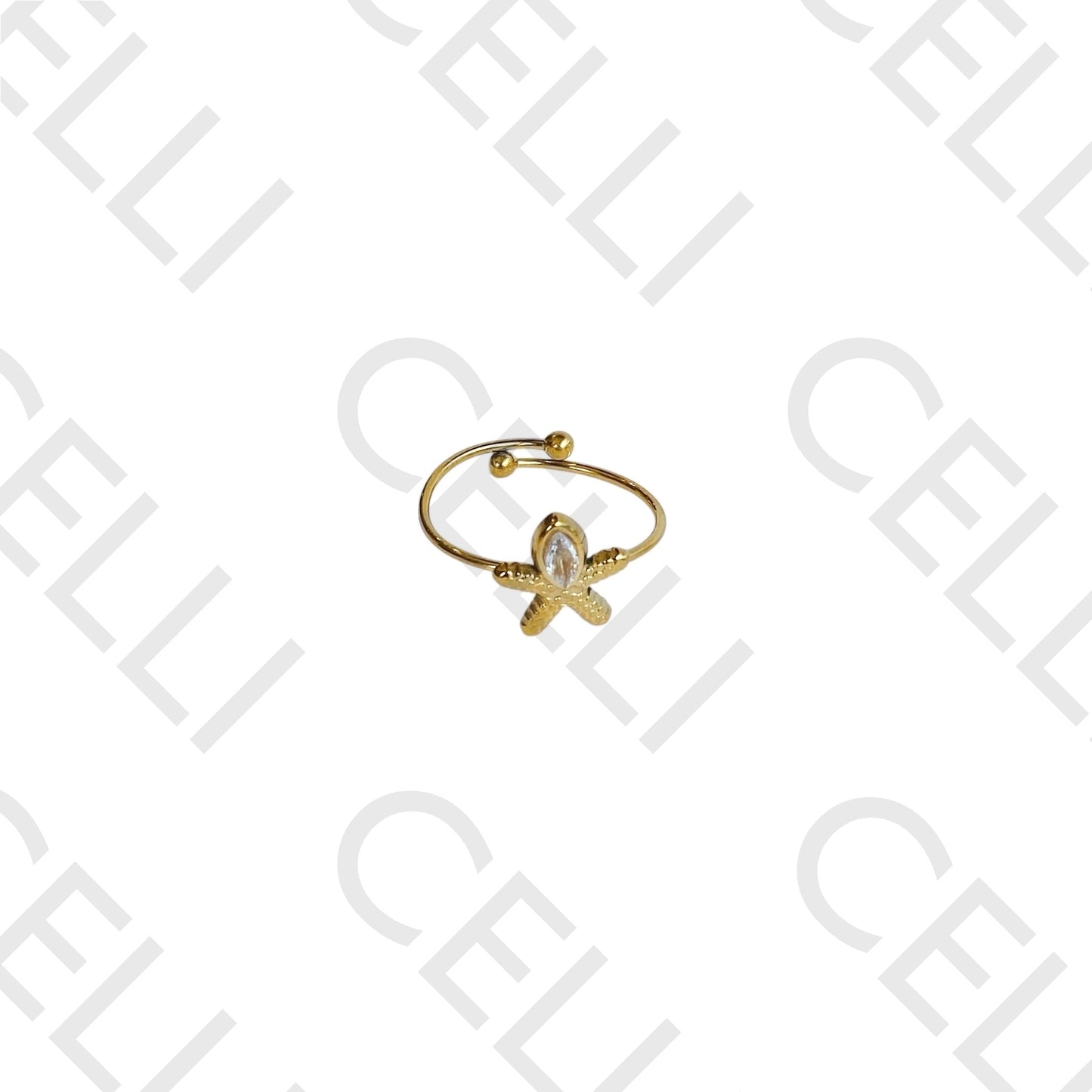 Anel de Aço - estrela do mar com brilhante