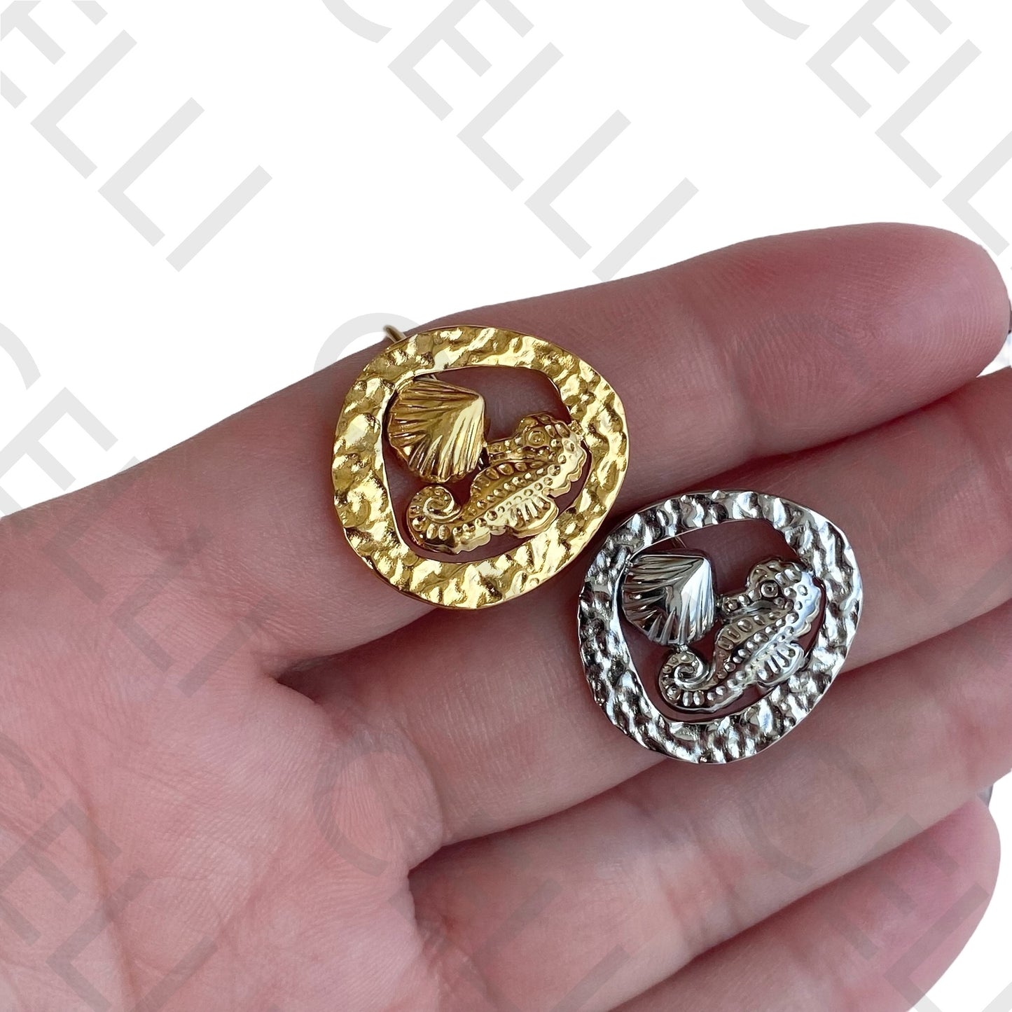 Steel Ring - Seahorse and Shell