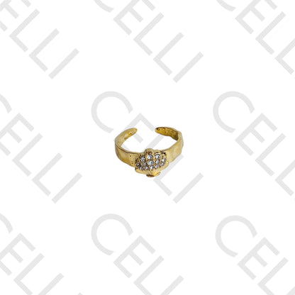 钢制戒指 - 镶钻贝壳