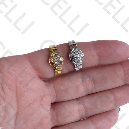 钢制戒指 - 镶钻贝壳