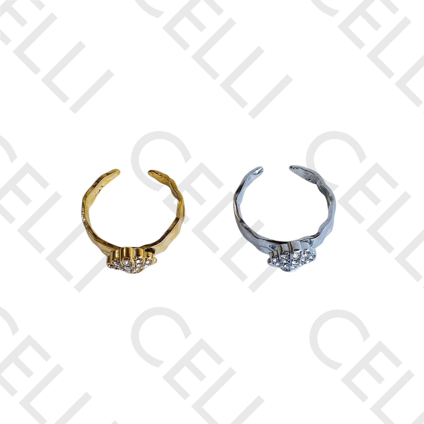 钢制戒指 - 镶钻贝壳