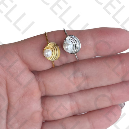Steel Ring - shell with pearl