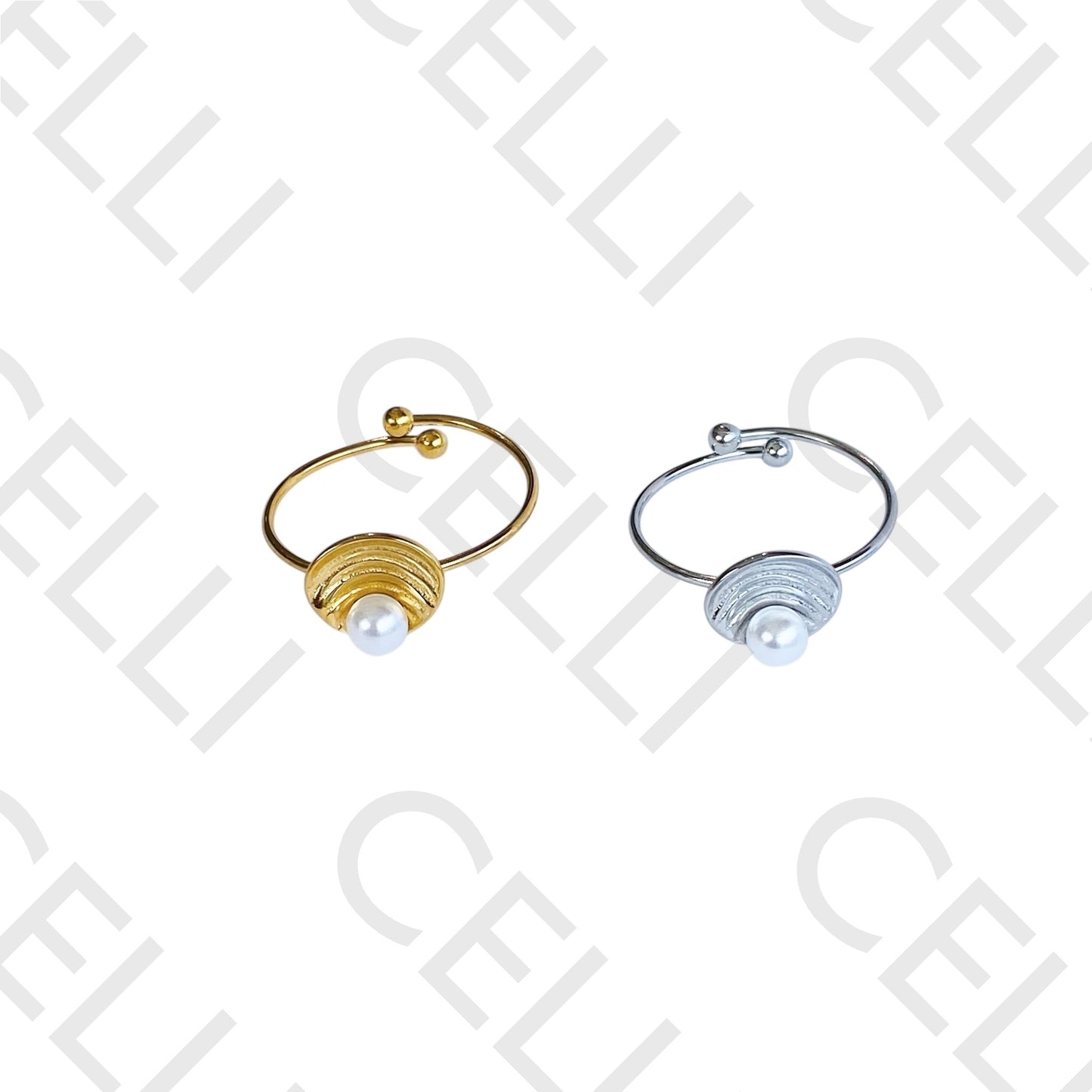 Steel Ring - shell with pearl