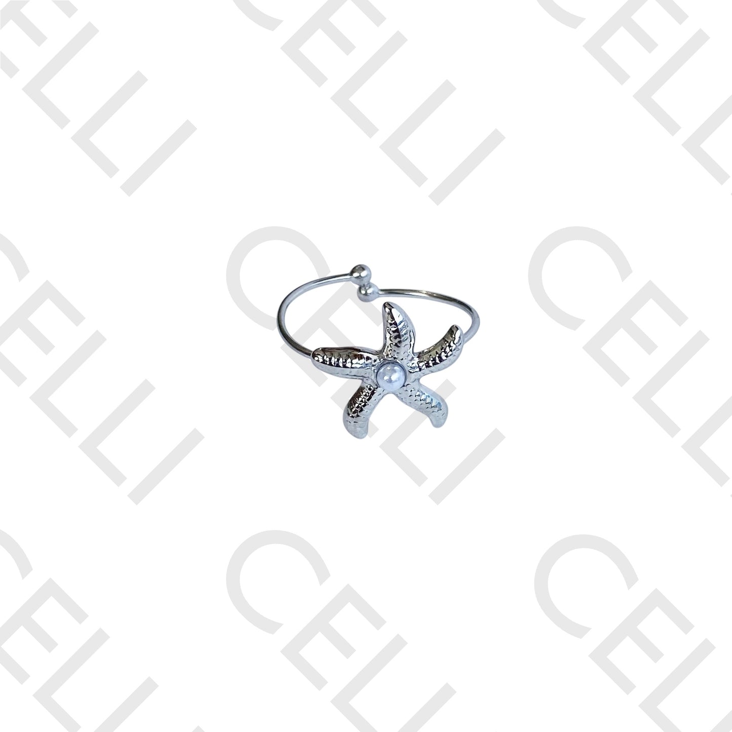 Steel Ring - starfish with pearl
