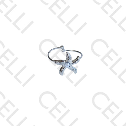Steel Ring - starfish with pearl