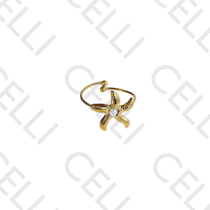 Steel Ring - starfish with pearl