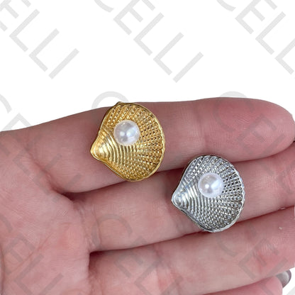 Steel Ring - shell with pearl (larger)