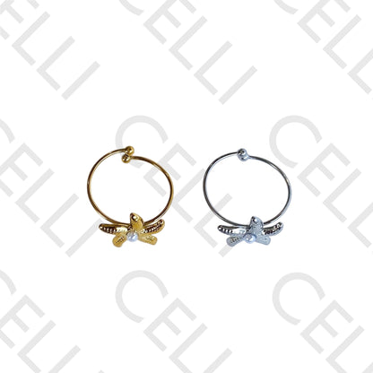Steel Ring - starfish with pearl