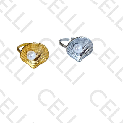 Steel Ring - shell with pearl (larger)