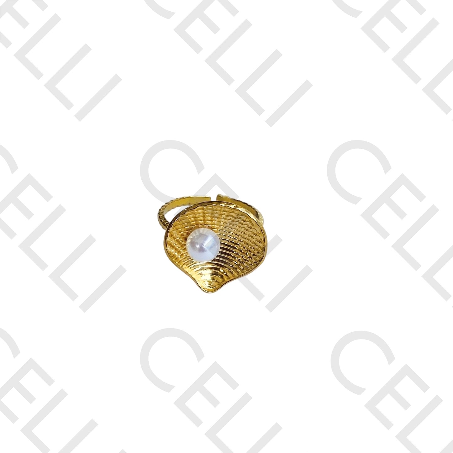 Steel Ring - shell with pearl (larger)