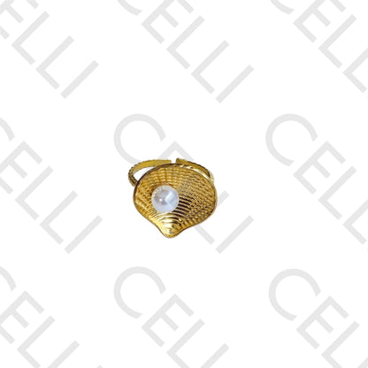 Steel Ring - shell with pearl (larger)