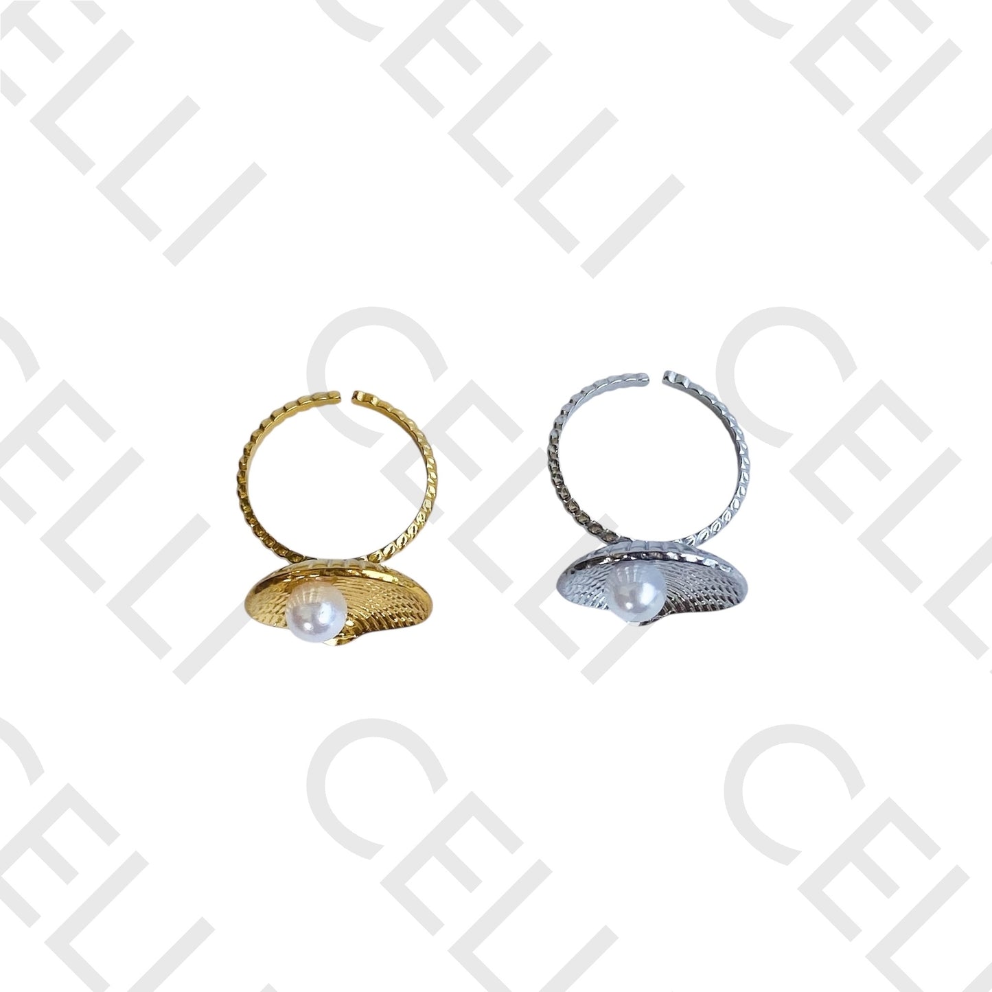 Steel Ring - shell with pearl (larger)