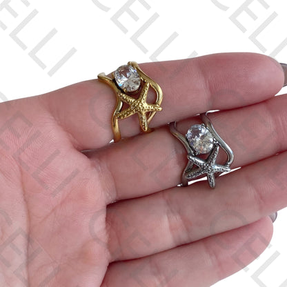 Steel Ring - starfish and brilliant